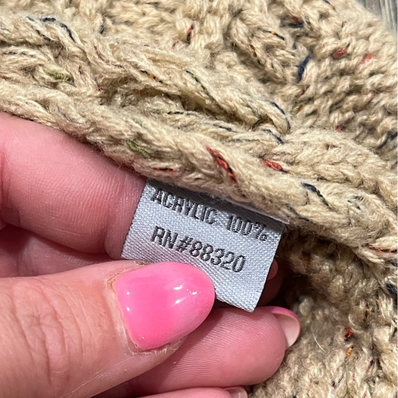 CC Beanie Hat Cozy Confetti Flecked Bun Acrylic Chunky Knit Tan One Size - Picture 2 of 5